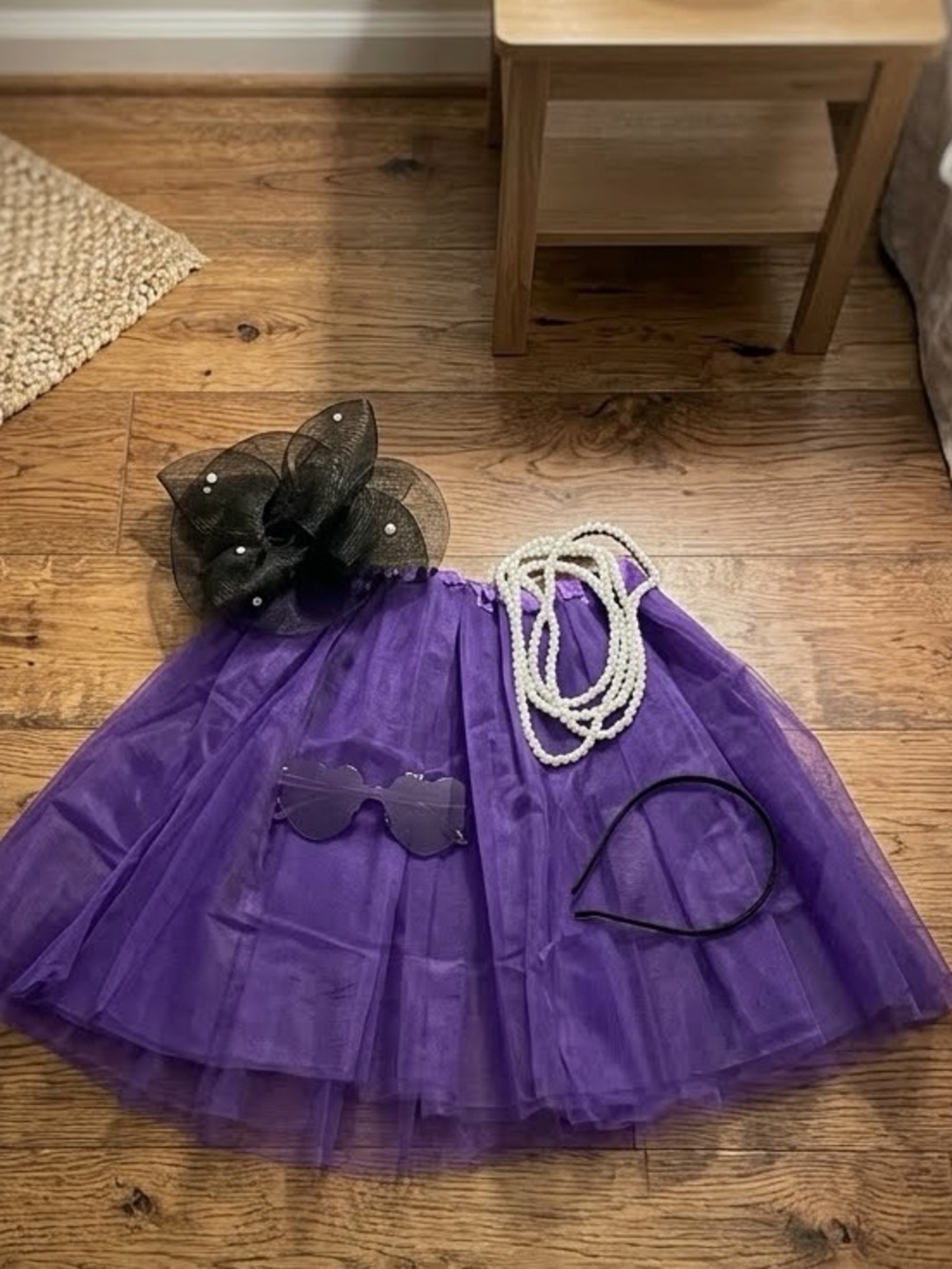 Costume Purple Tulle Skirt with Hat Headband Heart Glasses and Pearl Necklace